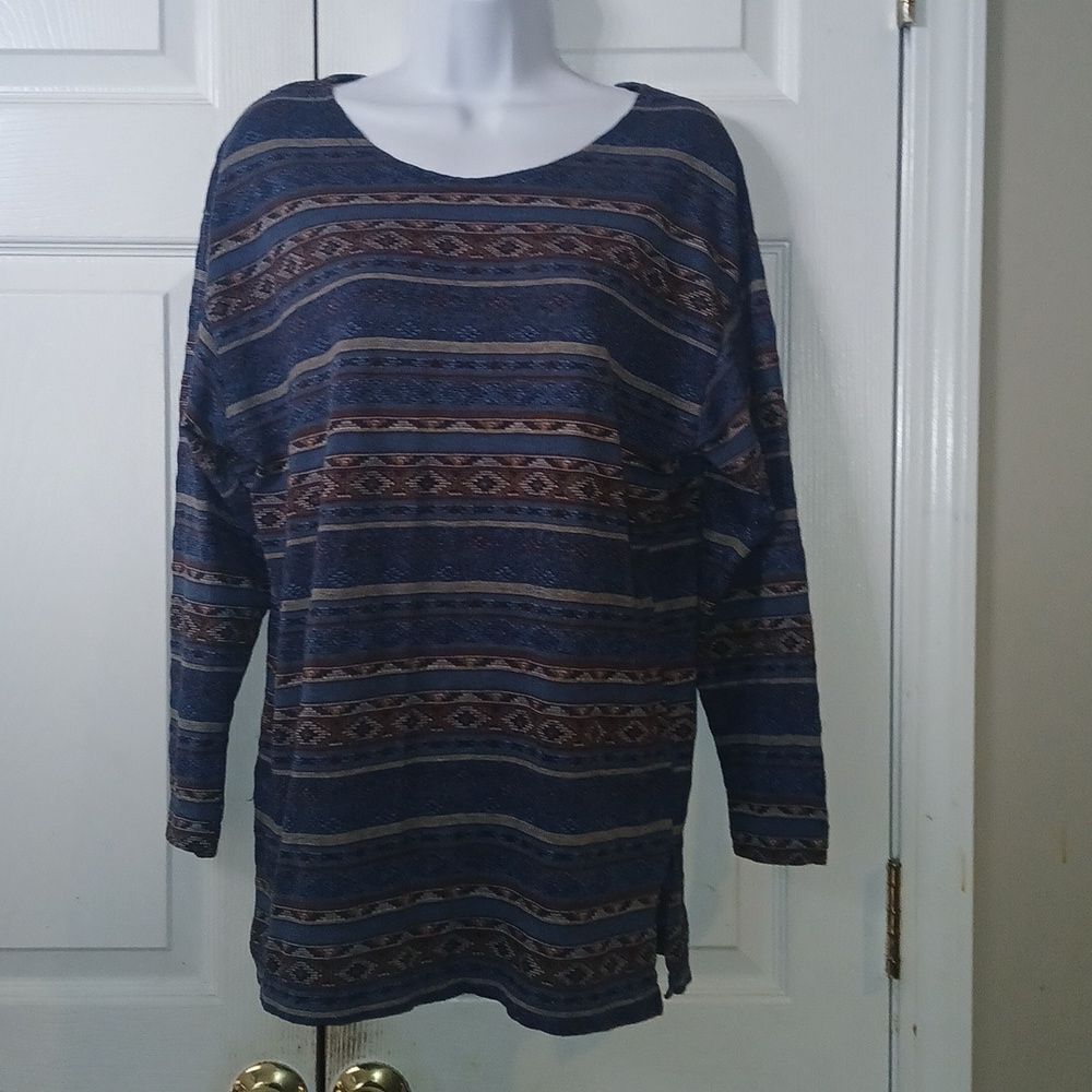 Jazz Sport vintage blue brown tribal boho western aztec print top  Sz L NWOT